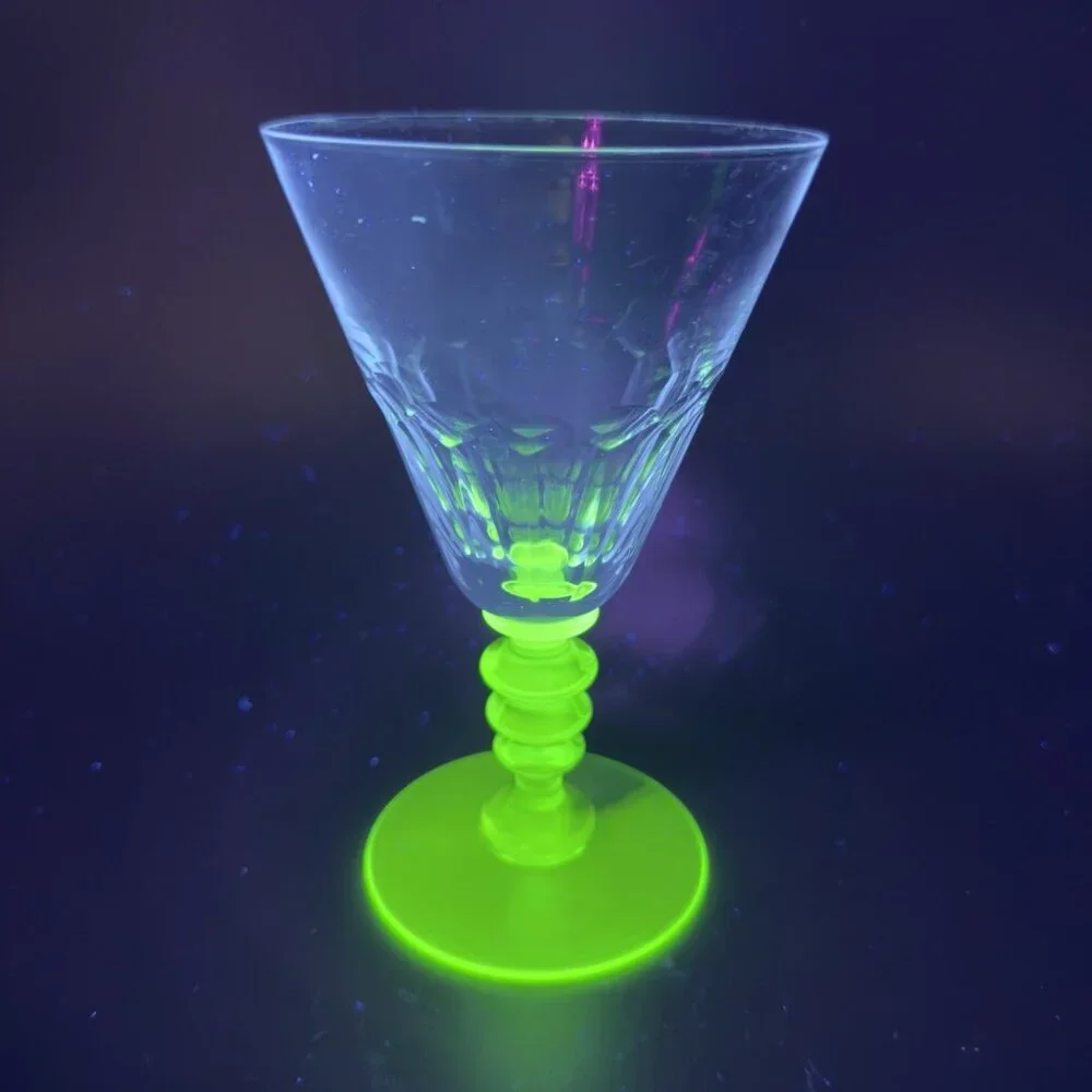 Seneca Theodule Clear Top Green Uranium Stem Optic Cut Top Goblet Cup Single VTG